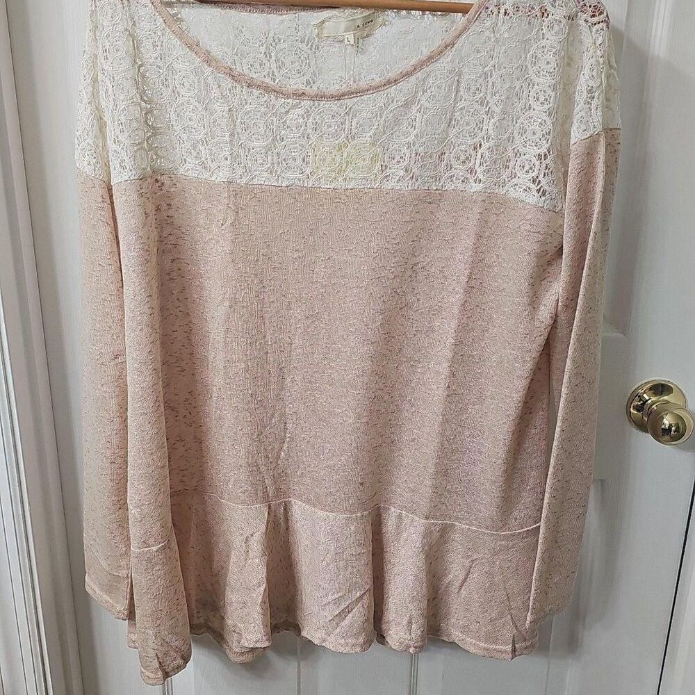 a'reve Women's Blush Pink Lace Yoke Peplum Long Sleeve Top Size L